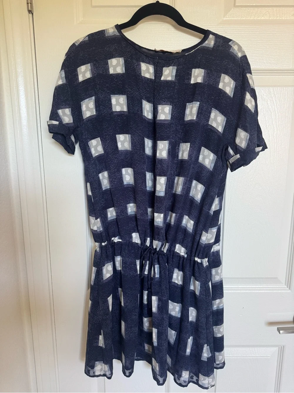 Tory Burch Navy Blue Printed Drawstring Mini Dress